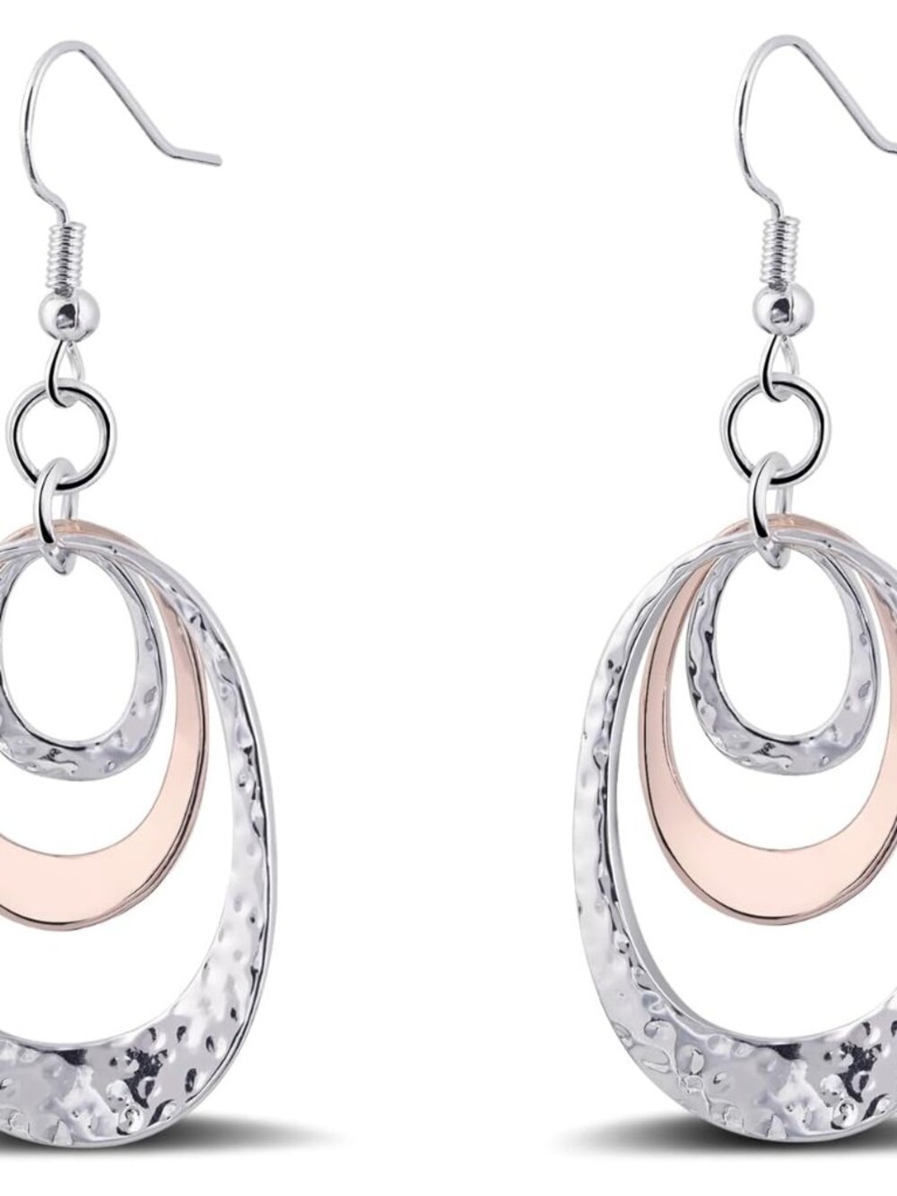 Boho Three Oval Drop Dangle Earrings Silver Earrings for Women Trendy Two Tone B